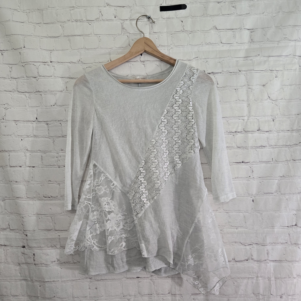 Simply couture Mixed media Aysmeyric Tunic Gauzey Lace Lagenlook Fairy Ethereal